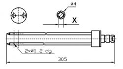 Иглы для инъектора FOMACO коническая двойная, диаметр 4 мм, длина 305 мм два двойных(сквозных) отверстия 1,2 мм X = Ø 2,0 mm X = Ø 2,4 mm