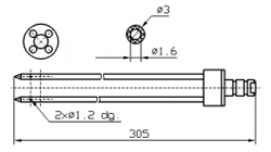 Инъекторная игла FOMACO коническая четверная, диаметр 3 мм, длина 305 мм два двойных(сквозных) отверстия 1,2 мм