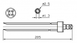 Инъекторная игла FOMACO скос четверная, диаметр 2.5 мм, длина 205 мм (инъекторные иглы для рыбы)