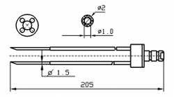 Инъекторная игла FOMACO скос четверная, диаметр переменный 1,5 - 2 мм, длина 205 мм (инъекторные иглы для рыбы)